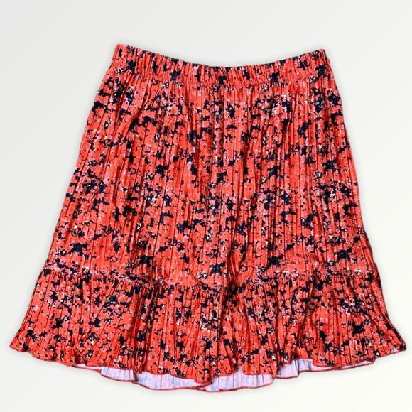 Zara Floral Peplum Pleated Mini Skirt Orange - Picture 6 of 6